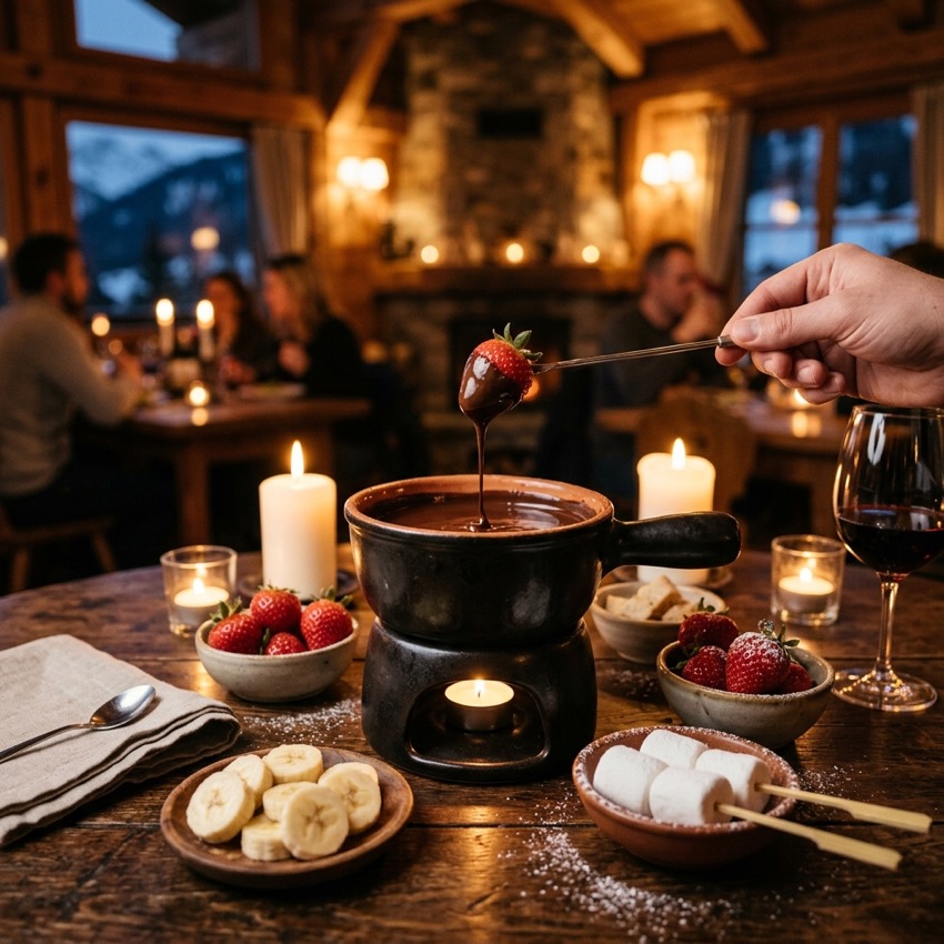 Fondue de chocolate belga com frutas selecionadas