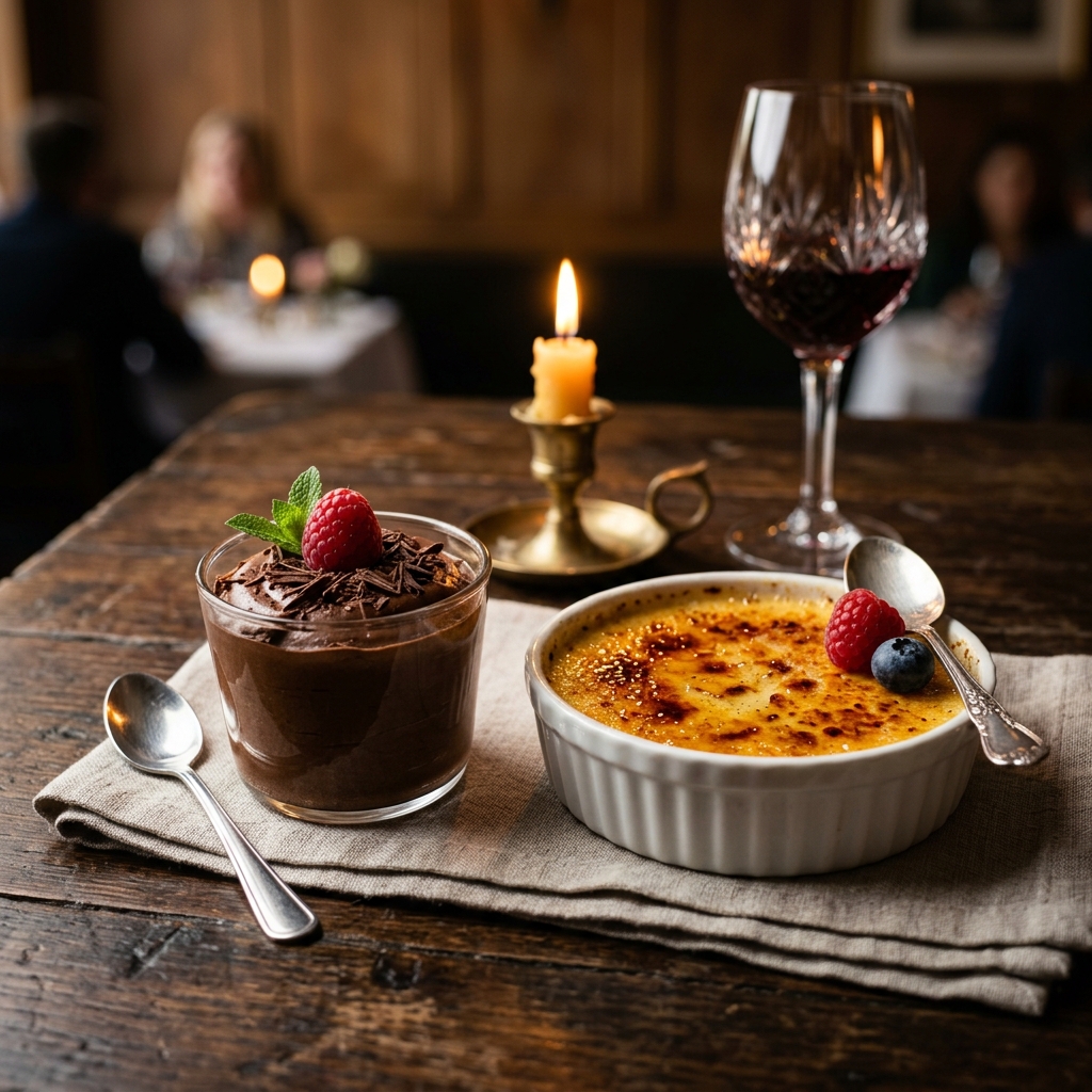 Mousse de chocolate ou Crème brûlée